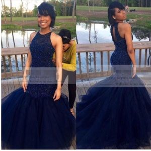 Navy Blue Mermaid Lace Prom/Ball Dress